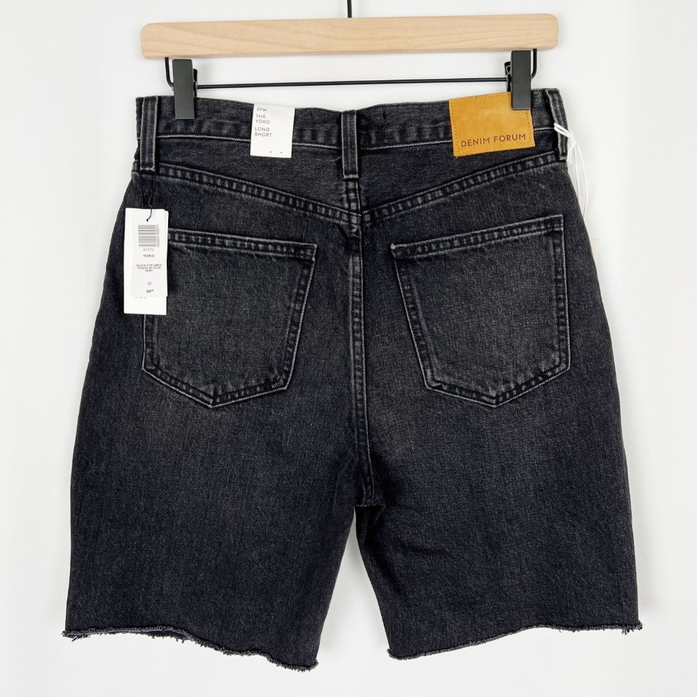 New Aritzia Denim Forum The Yoko Mid Thigh Shorts High-Waisted Long Jean Cut-Off - Picture 10 of 11